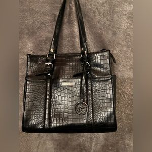 Absolutely gorgeous black leather shoulder bag room for laptop by pouchee